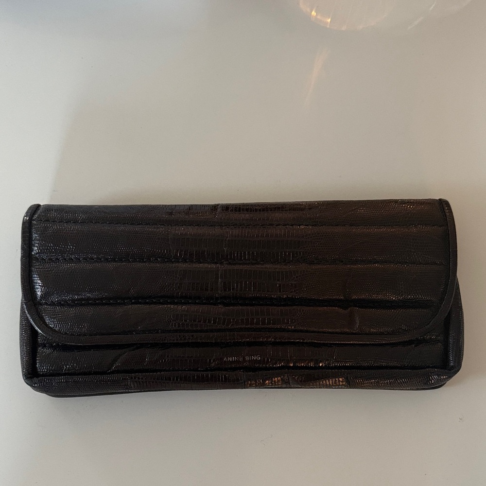 Anine Bing Black Croc-Embossed Clutch